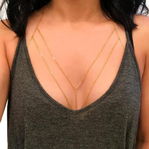 Summer Gold Body Chain Link Bra Multilayer Sexy Beach Bikini Chain Harness Necklaces Women Bodychain Boho Jewelry Gift