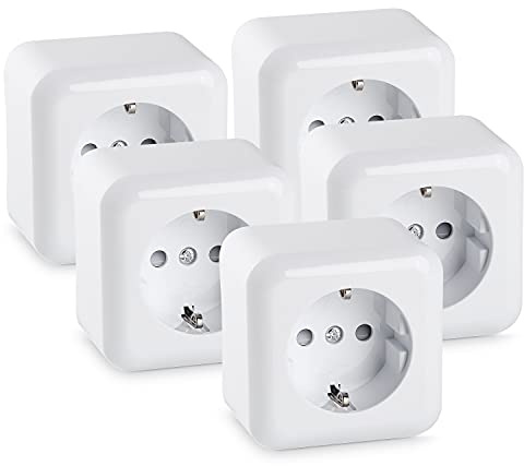 HEITECH Aufputz Schutzkontakt Steckdose weiß - Neues Modell - 5x Wandsteckdose für Innenbereich 250 VAC 16A IP20 - Schuko Steckdose innen Aufputzsteckdose Schutzkontaktsteckdose