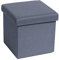 Bonlife Blue Linen Fabric Folding Small Ottoman Storage Box,Footrest Seat Cube Footstool and pouffes Toy Chest Box with Lid for Living Room 30cm