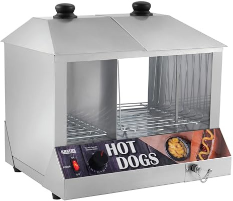 Kratos Countertop Electric Hot Dog Steamer, Commercial Hot Dog/Bun Merchandiser for Convenience Stores and Snack Stands, Holds 100 Hot Dogs and 48 Buns, Stainless Steel, 120V, 1300W (29M-010)