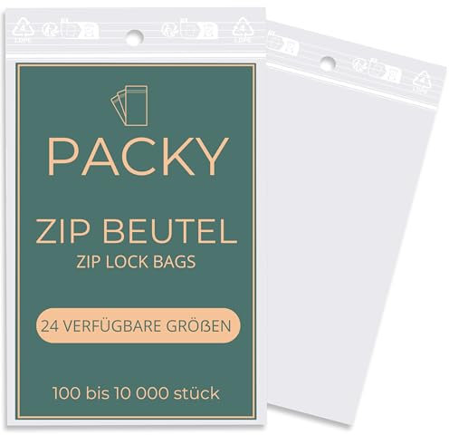 PACKY - Bustine Trasparenti Richiudibili - Scelta Di Dimensioni - Sacchetti Plastica Richiudibili - Sacchetti Per Alimenti Trasparenti - Sacchetti Con Zip - 7x10 cm Lotto di 100