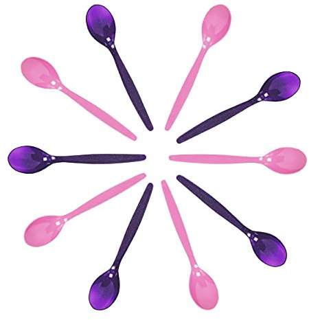 Harfield Set of 10 Pink & Purple Sparkle Teaspoons Virtually Unbreakable Reusable Polycarbonate Plastic