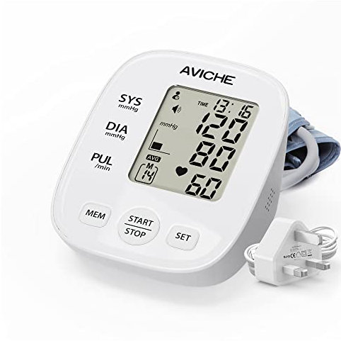 2022 AVICHE Blood Pressure Monitor - Automatic Upper Arm Machine & Accurate Adjustable Digital BP Cuff Kit - Largest Display - Voice Broadcast - Includes Adaptor Grey