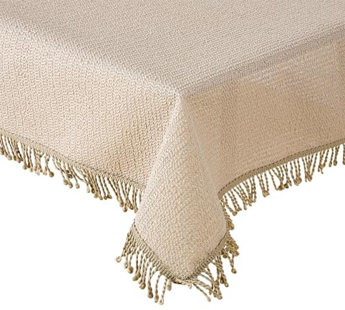 Gartentischdecke Tischdecke Weichschaummaterial mit Fransen rutschfest wetterfest 7 Farben und Größen Beige 160x220 cm oval