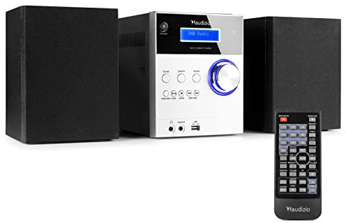 Audizio Metz DAB Plus Radio Mit CD, Bluetooth, MP3 Player, Fernbedienung, UKW, Aux Eingang, Wecker, 30 Watt Stereoanlage Kompaktanlage, Aluminium