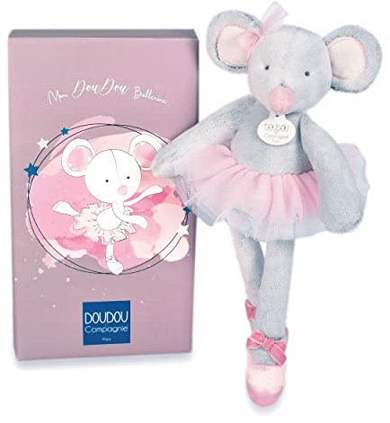 DOUDOU ET COMPAGNIE - Mon Doudou Ballerine - Peluche Souris Danseuse - Doudou Souris Tutu - 30 cm - Grise - Pour Enfants Dès La Naissance - Idée Cadeau Naissance/Baptême/Anniversaire - DC3975