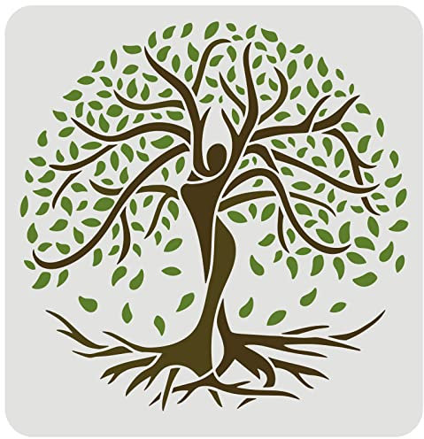 FINGERINSPIRE Arbre de Vie Pochoirs Décoration Modèle 30X30cm Arbre en Forme Humaine Dessin Peinture Pochoirs Carrés Réutilisables Pochoirs pour Projets Artistiques Peinture
