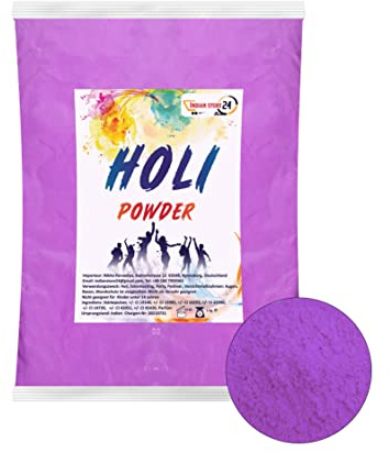 INDIAN STORE 24 Holi Gulal Pulver wasserlöslich Natural Festival Fotoshooting Rangoli Colors Regenbogen Powder holy farbbeutel Farbpulver Fotos Party Baby Shower (Purple 1kg)