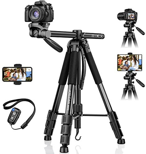 JOILCAN 180cm Tripode Camara con Columna Central Transversal, Cabeza de 3 Vías Trípode Cámara Monopié de Aluminio con Soprtre para Cámaras DSLR/Canon/Nikon/Sony, para iPad/Teléfono, Carga Máxima 15LB