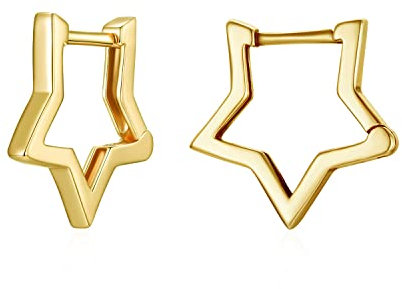Stern Ohrringe für Frauen Mädchen - Qings 925 Sterling Silber Mini Klein Gold Stern Creolen Hypoallergen Geometrische Star Schmuck Geburtstag Geschenke