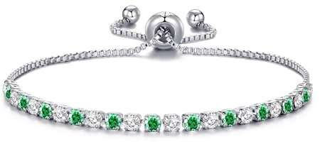 Philip Jones Silver Plated Adjustable Green Tennis Bracelet Created with Zircondia® Crystals