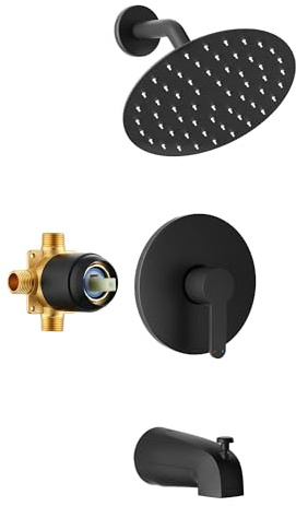 Holispa Tub Shower Faucet Set, 8 Rain Shower Head & Spout, Matte Black