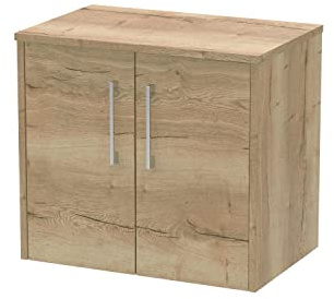 Hudson Reed JNU1823W Juno Modern Bathroom Wall Hung 2-Door Vanity with Colour Coordinating Worktop, 600mm, Woodgrain Autumn Oak