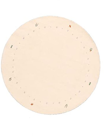 RUG PRINCE Wollteppich Gabbeh Muti 120x120 Handgewebt Rund Weiß Einfarbig Handarbeit
