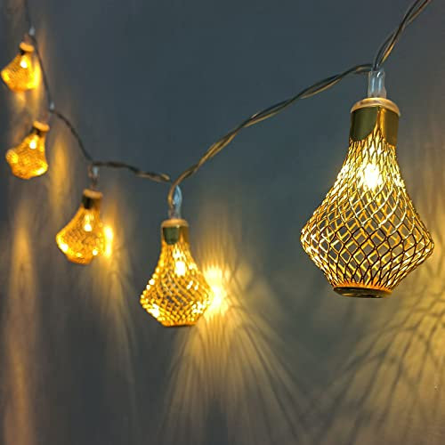 Moroccan Lantern String Lights - Battery Powered 10Ft 20 LED Golden Raindrop Lights, Warm White Fairy Lights for Outdoor, Patio, Garden, Tent, Home, Bedroom, Party, Wedding, Xmas Decor