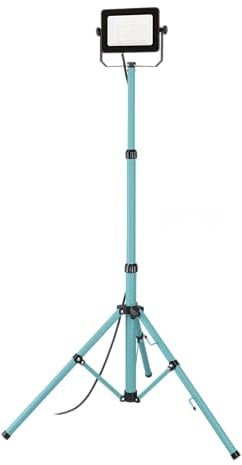 EGLO Baustrahler LED mit Stativ, Arbeitsleuchte höhenverstellbar aus Aluminium und Kunststoff, Arbeitsscheinwerfer in türkis und schwarz, Werkstattlampe schwenkbar, IP65, neutralweiß, 4500lm