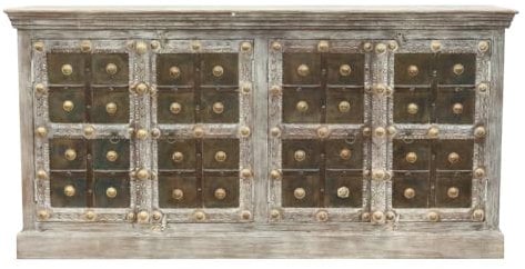 Sideboard Kulvir Indische Kommode aus Mangoholz mit aufwendiger Antiker Front Oriental Schlafzimmer Braun Braunwash 180cm