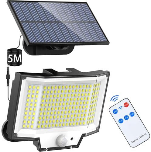 NACINIC Solarlampen für Außen mit Bewegungsmelder 200 Led Solarleuchte mit Bewegungsmelder Ip65 Wasserdichte 3 Modi Solar Aussenleuchte mit 5m Kabel Solar Lampen Outdoor für Garten Garage