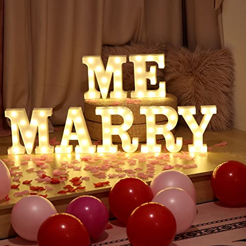 Creperture Lampe LED 3D en Forme de Lettre Anglaise Marry Me, LED Lettres Décor Lumineuses Panneau Marry Me pour Mariage, Fête d'anniversaire, Noël, Décoration de Bar