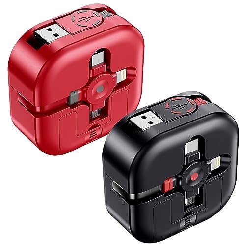 ASICEN USB Multi Ladekabel 3 in 1, [1.2m] Mehrfach USB Kabel, Universal Ladekabel Schnellladekabel mit Lightning/Typ C/Micro USB für iPhone16/15/14/13,Galaxy,PS,LG,Tablets-2Stück (Rot, Schwarz)