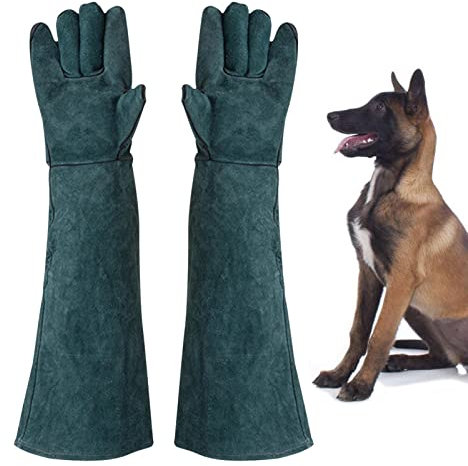 Qihuyi Bissfeste Handschuhe, Mehrzweck-Haustierpflegehandschuhe aus Leder, Haushaltswaren für Kamin, Herd, Ofen, Grill, Schweißen, Grillen, Mig, Topflappen, Umgang mit Tieren