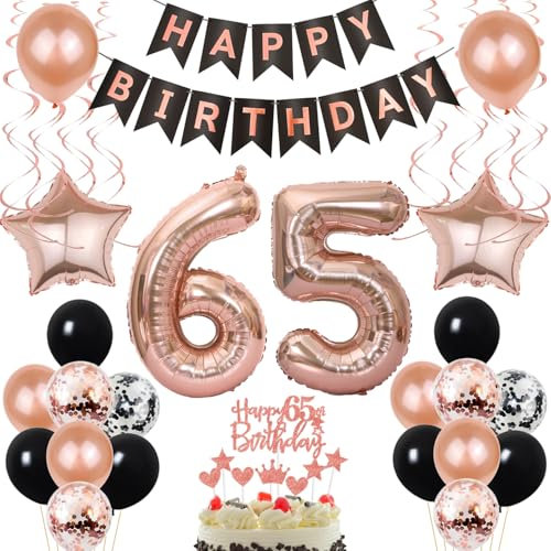 Ballon Anniversaire 65 Ans Décoration Rose Or Noir - Femme - Gâteau