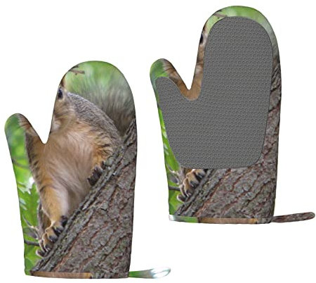 Hitzebeständige Silikon-Ofenhandschuhe, 2 Stück, Eichhörnchen in der Baumküche, rutschfeste Silikon-Ofenhandschuhe, 1 Paar zum Backen, Kochen, Grillen