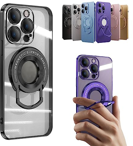 YODAOLI Magnetic Case Camera Glass Lens TPU Stand Cover, Clear Magnetic Stand Case Camera Cover for iPhone 14/13/12/11 Series (Black,for iPhone11ProMax)