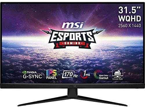 MSI G321Q 2K IPS Gaming Monitor - 31.5 Inch, 16:9 WQHD (2560 x 1440), IPS, 1ms, 170 Hz, HDR, G-Sync Compatible, DisplayPort, HDMI, Anti-Flicker, Less Blue light, Night Vision, Black