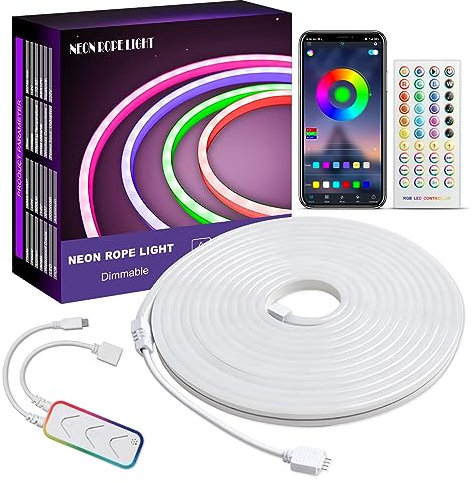 5M LED Strip, IP65 Wasserdicht RGB Neon Streifen Mit App-Steuerung, DIY-Farbwechsel Lichtband, Musik Sync für Schlafzimmer, Wohnzimmer, Wand, Halloween Deko