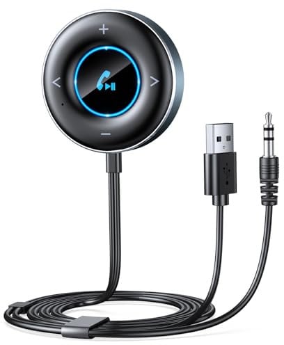 Rolgno Receptor Bluetooth 5.3, [Plug & Play] Bluetooth Coche Audio Conector AUX de 3.5 mm, Manos Libres Coche, Conexión Dual, Apto para Estéreo/Altavoces/Auriculares con Cable Domésticos
