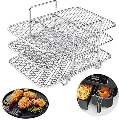 Accessoires Air Fryer en Acier Inoxydable 304, Conception Empilable à Trois Couches, Déshydratation en Couches, Grille de Cuisson pour Four à Micro-Ondes Plat à Rôtir.