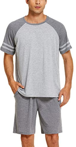 Ekouaer Pigiama Uomo Estivo Leggero Corto, Grigio, S