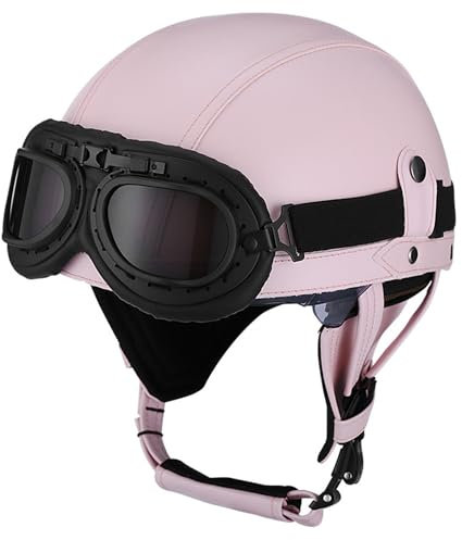 Mezzo Casco Da Motociclista Stile Tedesco Con Occhiali,Caschi Jet E Demi-Jet Vintage Caschi Cromwell Omologato ECE Scooter Cruiser Unisex Casco A Scodella 7,L:59-60CM