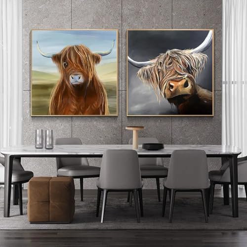 SHUYINGHENGXIE Yak Poster und Prints Tier Wall Art Leinwand Malerei Bilder für Wohnzimmer Home Decor Kein Rahmen-50x50cmX2
