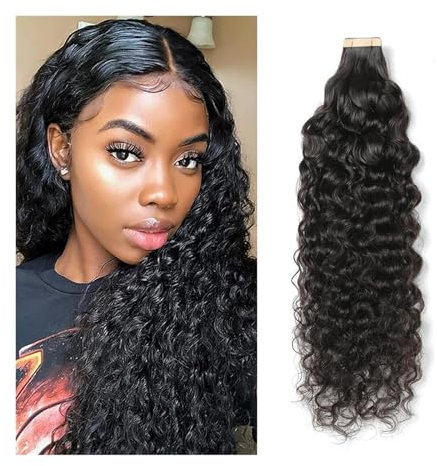 Tape Extension Echthaar Deep Curly Tape in Haarverlängerungen Echthaar Jerry Curly Natural Black Unsichtbare doppelseitige Tape Ins for schwarze Frauen Echthaarverlängerungen Remy Tape in Extensions (