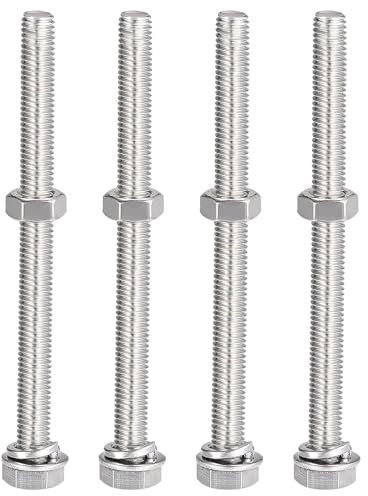 Boxonly M8 x 100 mm Sechskantschrauben, Muttern, Flach- und Sicherungsscheiben, 304 Edelstahl, Vollgewinde, Sechskantschrauben, 4 Sets