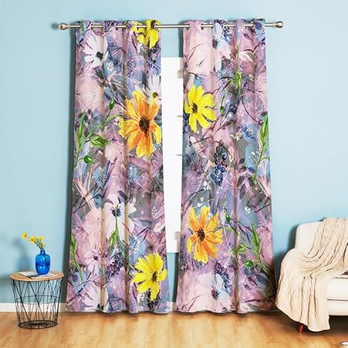Vorhänge Lila Gelbe Blüten Gardinen Weich Verdunklungsvorhänge Thermovorhang Vorhang Blickdicht Gardinen mit ösen Vorhänge Wohnzimmer Schlafzimmer Waschbar Curtains(2x140x250cm)