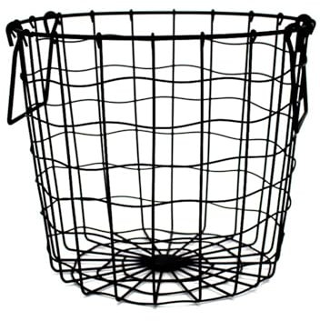 BURLOE Metall Gitterkorb Schwarz, Aufbewahrungskorb Mit 2-Henkeln Deko Draht Korb Aufbewahrung Gitter Rund Geflochtener Desktop Aus Schmiedeeisengeflecht Im Nordischen Stil,Schwarz