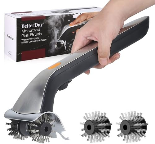 Betterday Elettrica Spazzola Per Griglia Barbecue Con 4 Testine Sostituibili,42cm Grill Brush Elettrico Con Serbatoio Dell'acqua,2000RPM,Spazzola Pulizia Griglia Barbecue (Argento)