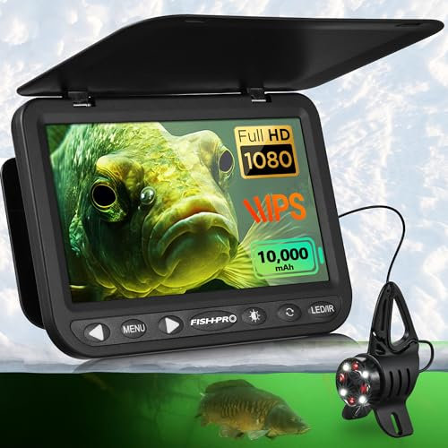 [FishPRO® 2026 Upgrade] NO.1 HD 1080P Underwater Fishing Camera 7'' IPS- w/10,000mAh (Ease To Use) Ice Fishing Camera Underwater, Fish Finder Camera for Ice Lake Boat Fishing w/USB-C, LED+IR, 25m/82ft