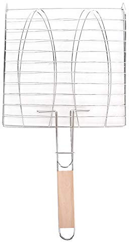 Fish Grill Basket, Stainless Steel Non Stick Handle BBQ Net Barbecue Mesh Fish Meat Grill Basket for BBQ Oven