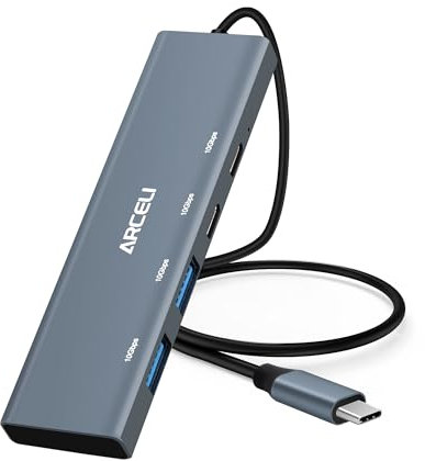 ARCELI Hub USB-C 4 en 1 - Station d'Accueil 2 USB-C, 2 USB-A - Distributeur de Ports 10 Gbps Compatible avec Ordinateurs de Bureau, MacBook/Air, PS4 et Autres Ordinateurs Portables