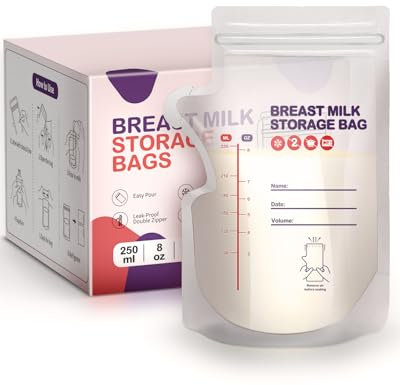 derimkcoa 200 Stück Muttermilch Aufbewahrung,250ml BPA-frei Muttermilchbeutel bag, Milchaufbewahrungsbeutel zum Stillen, Selbststehender, Kann Eingefroren Werden, Platzsparendes