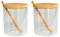 Tradineur - Pack de 2 tarros de vidrio borosilicato con cuchara y tapa de bambú, bote, frasco, recipiente para guardar azúcar, sal, café, condimentos - 310 ml - 9,5 x 8,2 cm