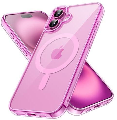 JETech Cover Magnetica per iPhone 16 6,1 Pollici Compatibile con MagSafe, Antiurto Cellulare Paraurti Custodia, Anti-Graffio Retro Trasparente (Rosa)
