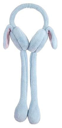 HENKi Enfants Filles Femmes Hiver Réglable Cache-oreilles Cache-Oreilles Push Lapin Mouvement Mobile Tricoté Fausse Fourrure Peluche Cache-oreilles Mode, Bleu ciel, Mittellang