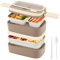 MEKOTRIN Lunch Box 1400ML 2 Layer Lunch Box with Compartments, Food Container with Lunch Bag Cutlery Set for School Kindergarten Office Kids Adults(Khaki)