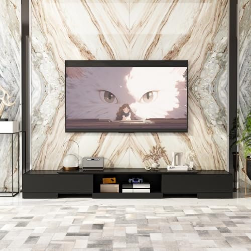PREMTURE Mueble para TV de hasta 100 pulgadas, 160 – 238 cm de largo, mesa de televisión con 2 cajones, armario extensible para TV de 40 x 30 x 160-238 cm, salón