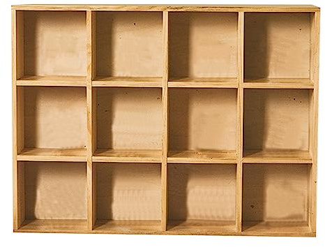 Regal aus Holz mit 12 Rastern für Actionfiguren, Holzschattenbox, Regal, Organizer für Schlafzimmer, Wohnzimmer und Arbeitszimmer, Wandregal mit Rückwand